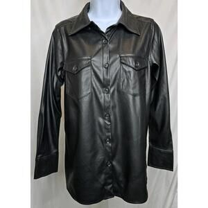 Nili Lotan Long Sleeve Black Faux Leather Button-Down Shirt Size S NEW